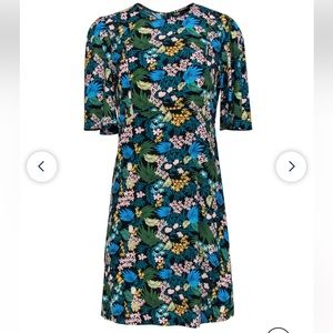 Maje Black Blue Rimbaud crepe Tropical Floral Flutter Sleeve Dress Sz 3 US Large